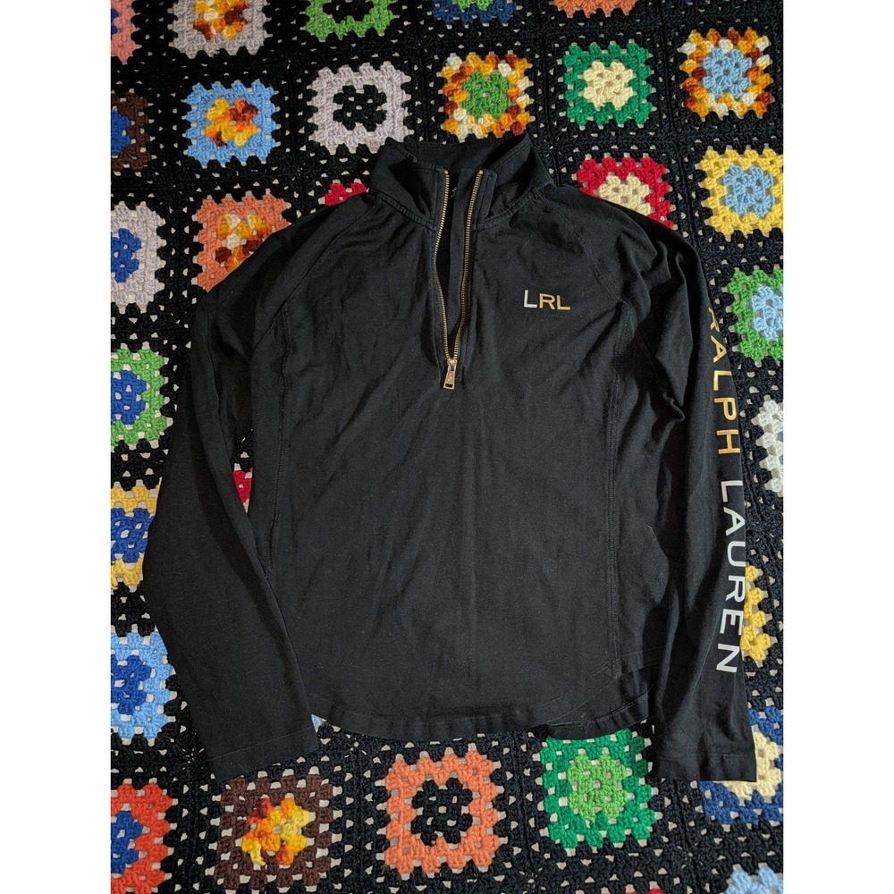 Lauren Ralph Lauren Sweat Shirt Pullover Size Large‎ Black 1/4 Zip Long Sleeve